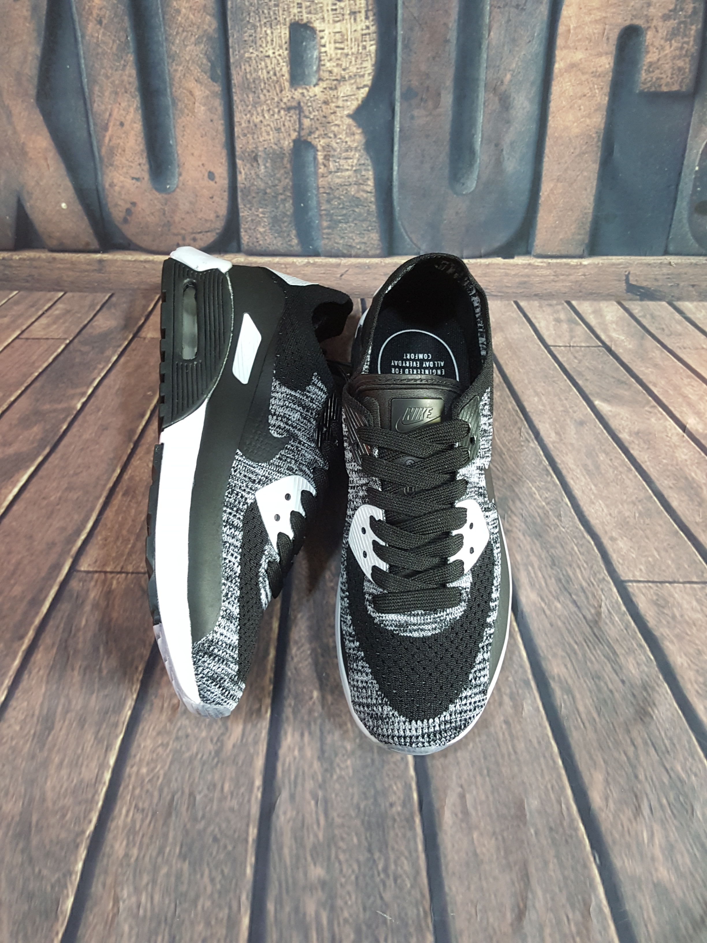 New Men Nike Air Max 90 Knit Black White Shoes